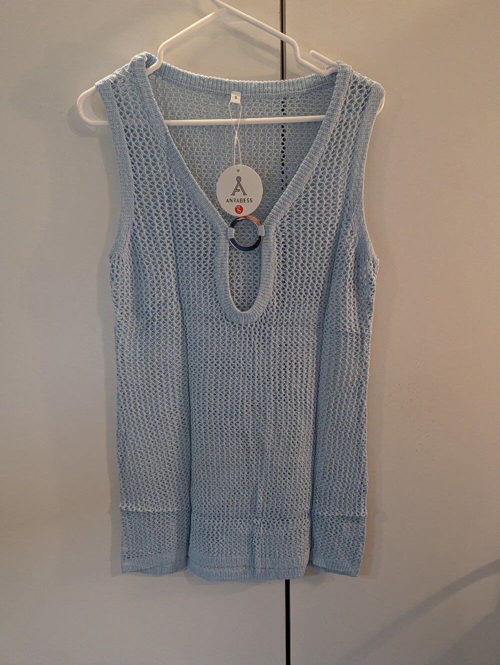Anrabess Woman's Small Light Blue Swimsuit Cover Up with Ring Detail NWT